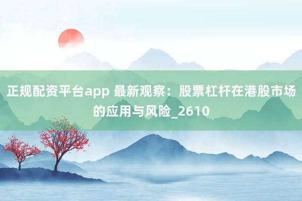 正规配资平台app 最新观察：股票杠杆在港股市场的应用与风险_2610