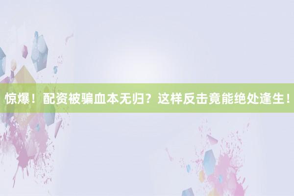 惊爆！配资被骗血本无归？这样反击竟能绝处逢生！