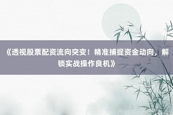 《透视股票配资流向突变!精准捕捉资金动向,解锁实战操作良机》