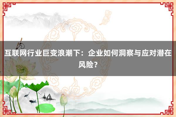 互联网行业巨变浪潮下：企业如何洞察与应对潜在风险？