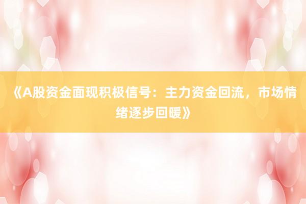 《A股资金面现积极信号:主力资金回流,市场情绪逐步回暖》