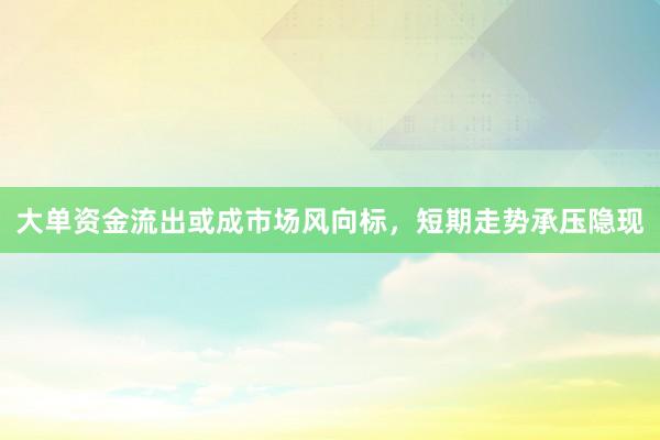 大单资金流出或成市场风向标，短期走势承压隐现