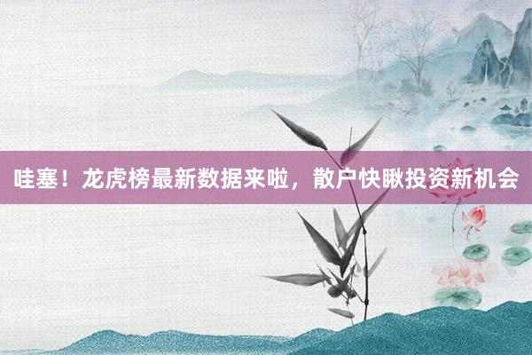 哇塞！龙虎榜最新数据来啦，散户快瞅投资新机会