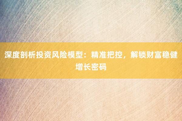 深度剖析投资风险模型：精准把控，解锁财富稳健增长密码